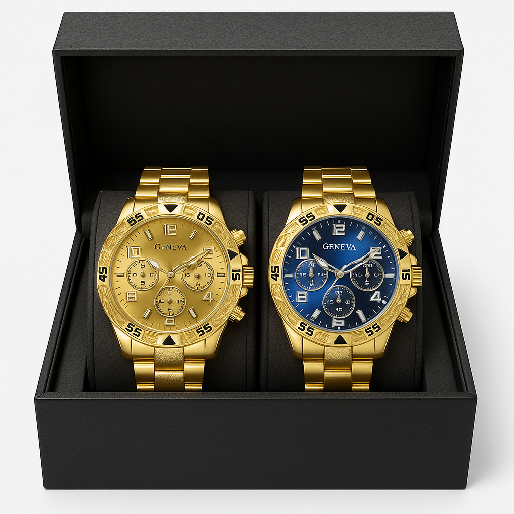 2pcs men fashionable Geneva watch